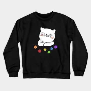 Rainbow Dungeon Meowster Kitten with Polyhedral Dice Set Crewneck Sweatshirt